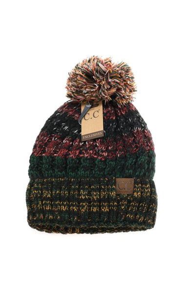 C.C Fuzzy Lined Tri-Color Beanie